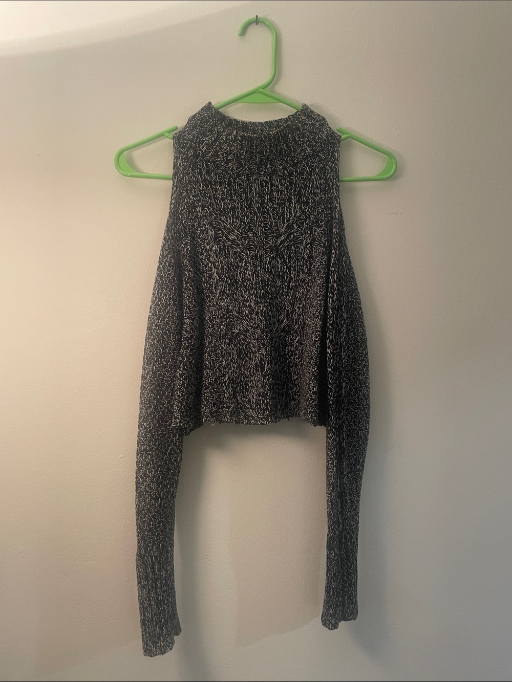 Express Black and White Off-the-Shoulder Marled Sweater